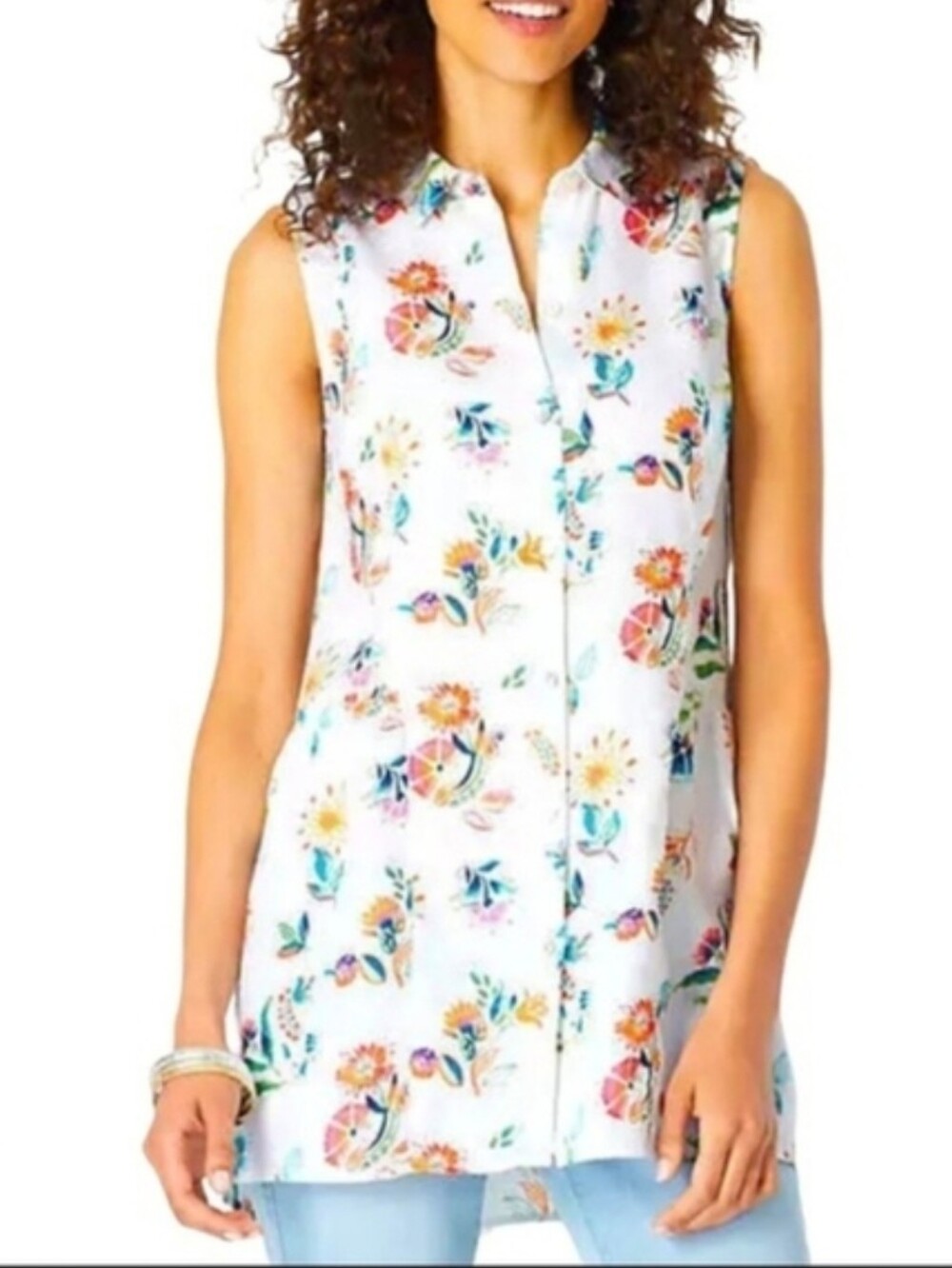 J. Jill Love Linen Sleeveless Button Down Babydoll Tunic Large